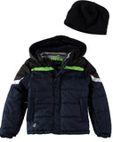 London Fog Boys 8-20 Pieced Colorblock Puffer Jacket with Hat