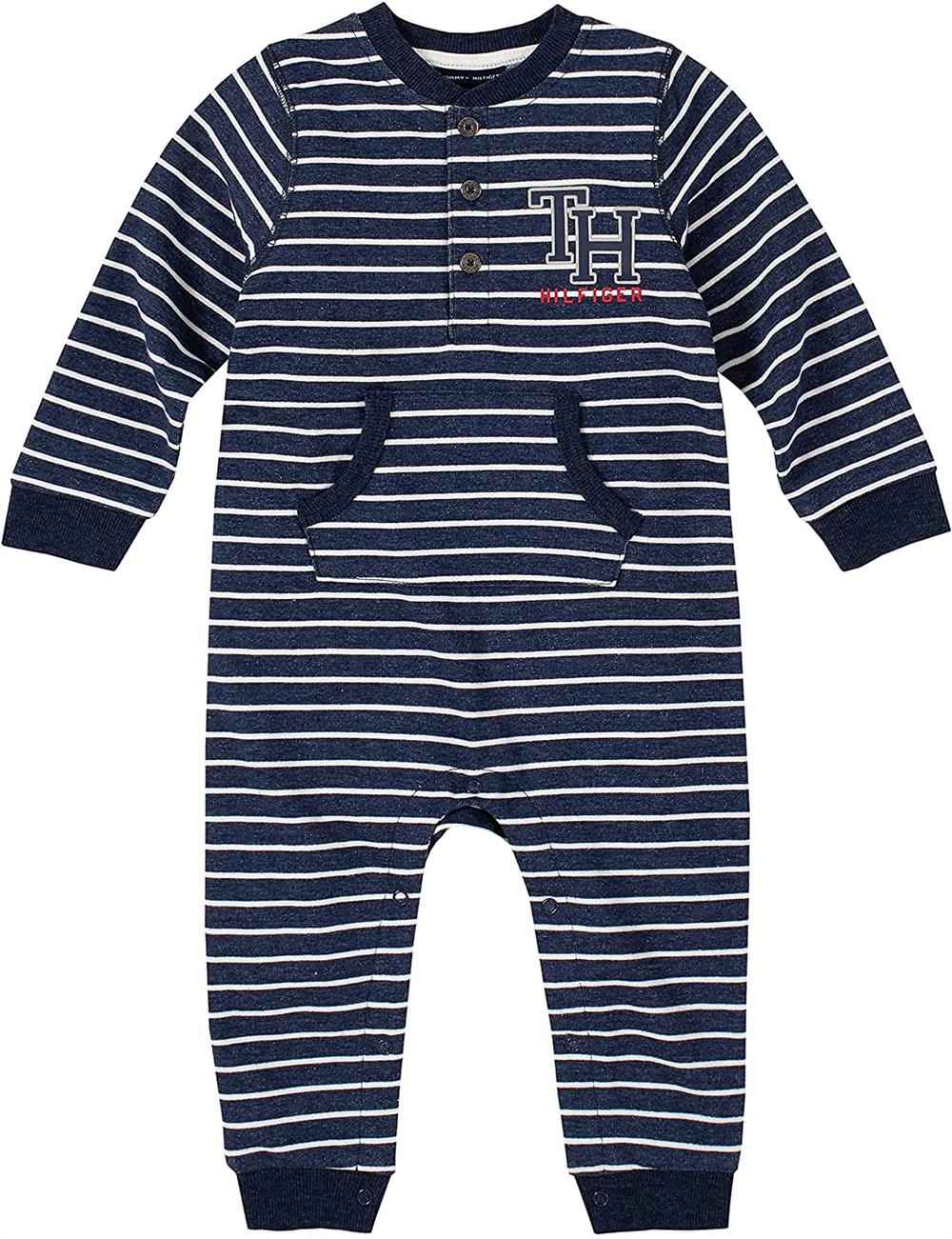 Tommy Hilfiger Boys Striped Henley Kangaroo Pocket Coverall