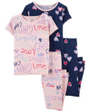 Carters Girls 4-10 4-Piece Love 100% Snug Fit Cotton PJs