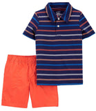 Carters Boys 3-24 Months 2-Piece Striped Polo & Short Set