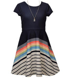 Bonnie Jean Girls 7-16 Short Sleeve Rainbow Stripe Dress with Necklace