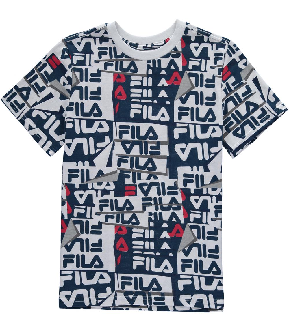 FILA Boys 8-20 Short Sleeve Pull Away All Over Print Logo T-Shirt