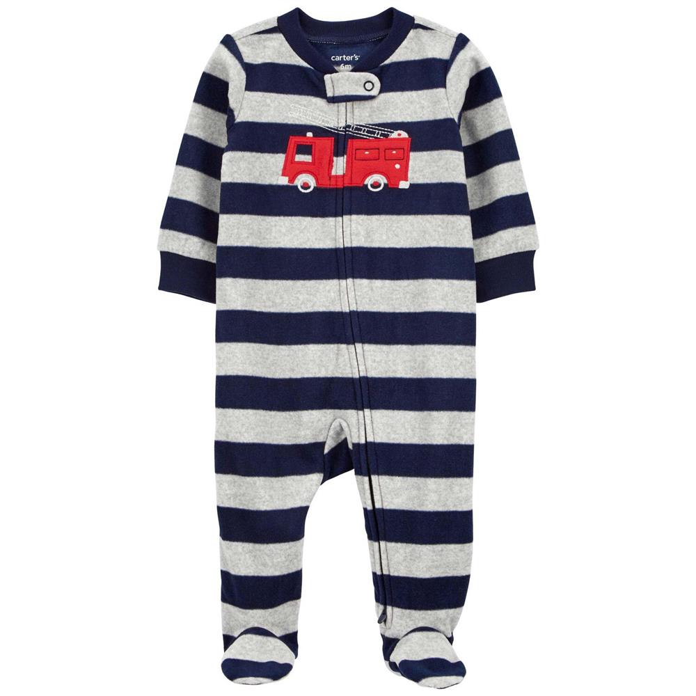 Carters Boys 0-9 Months Firetruck Zip-Up Fleece Sleep & Play Pajama