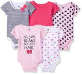Hudson Baby Girls 0-12 Months Bow Bodysuit 5-Pack Set