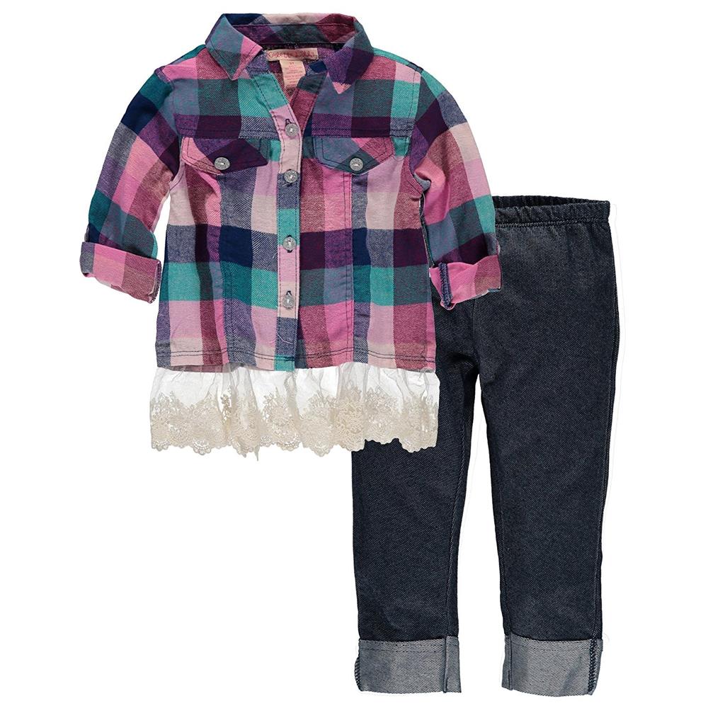 Colette Lilly Girls 4-6X Plaid Lace Top Jegging Set