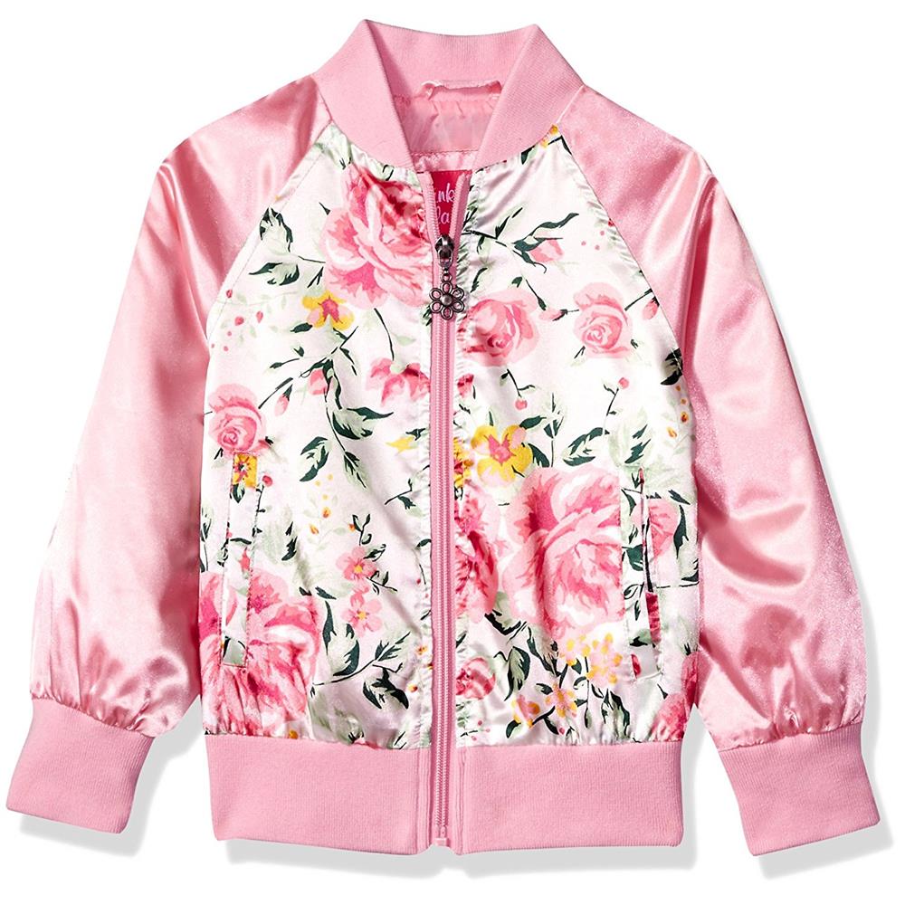 Floral Satin Flight Jacket Pink Platinum Girls 4-6X Floral Satin