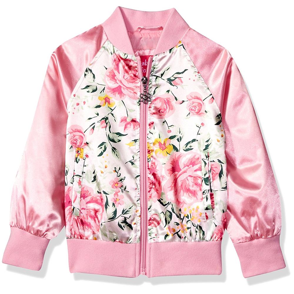 Pink Platinum Girls 2T-4T Floral Satin Bomber Jacket