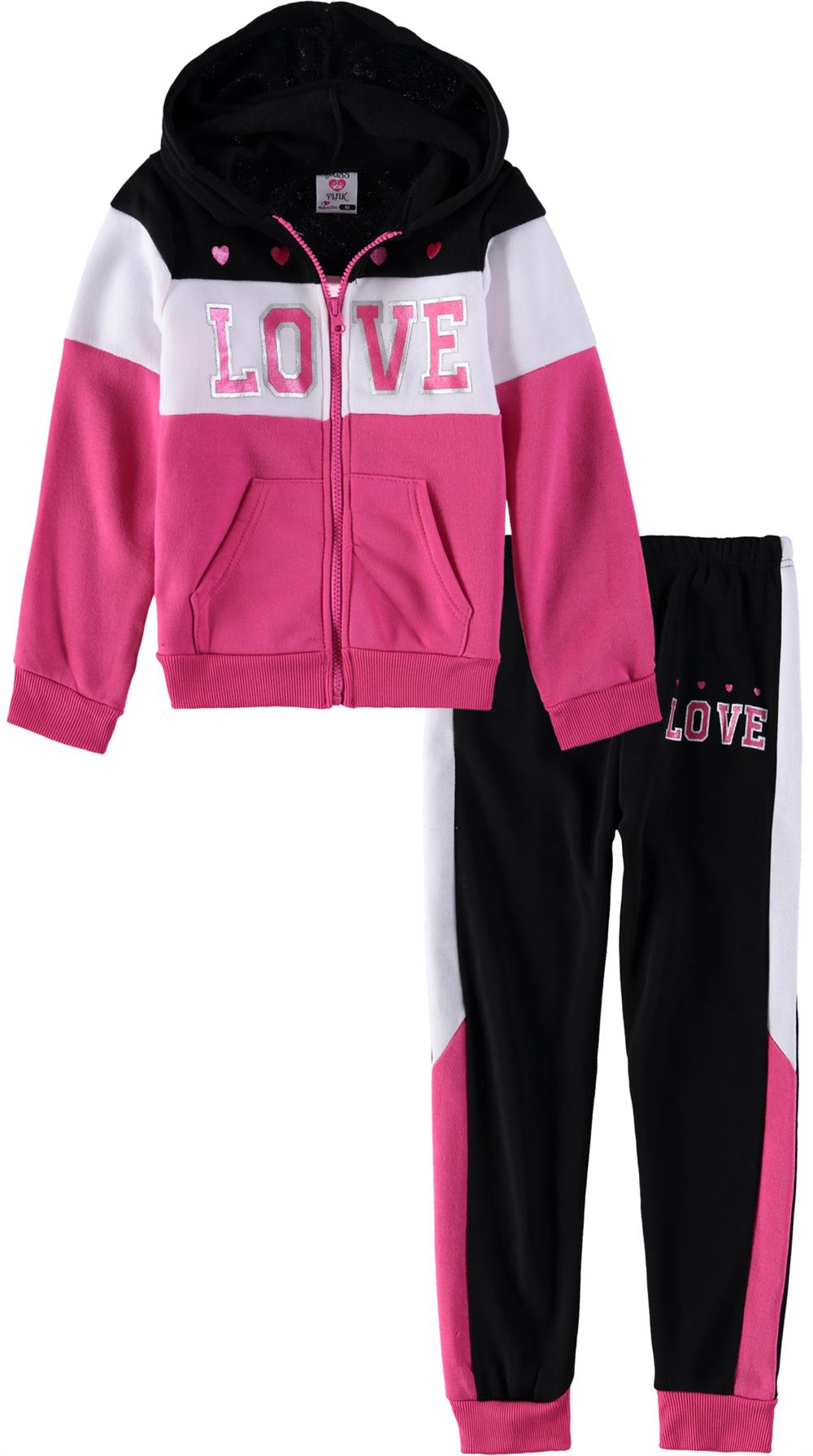 Miss Pink Girls 2T-4T Love Zip Jogger Set