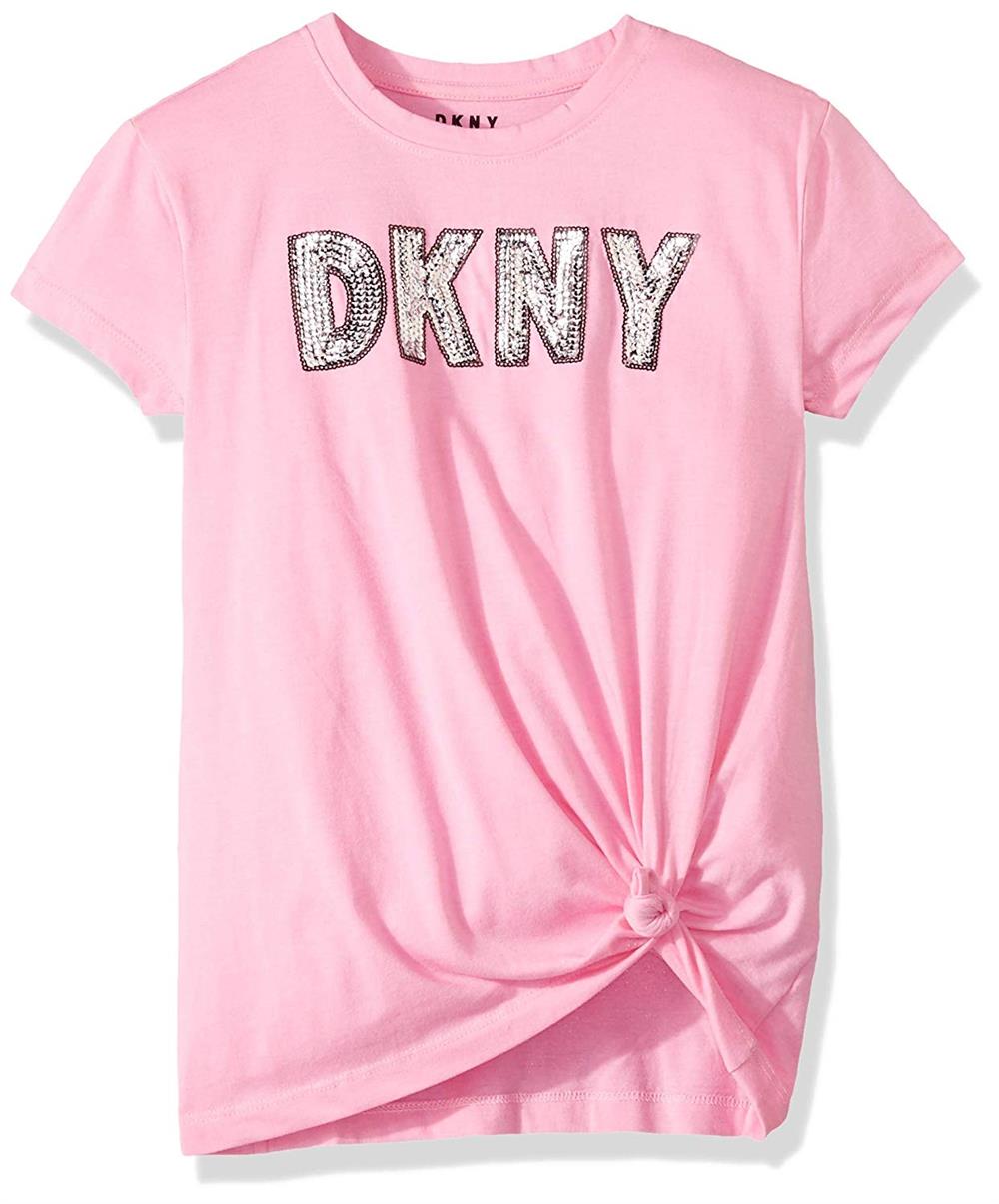 DKNY Girls' 4-6X Little Short Sleeve Printed Fashion T-Shirt - 4 / Pink
