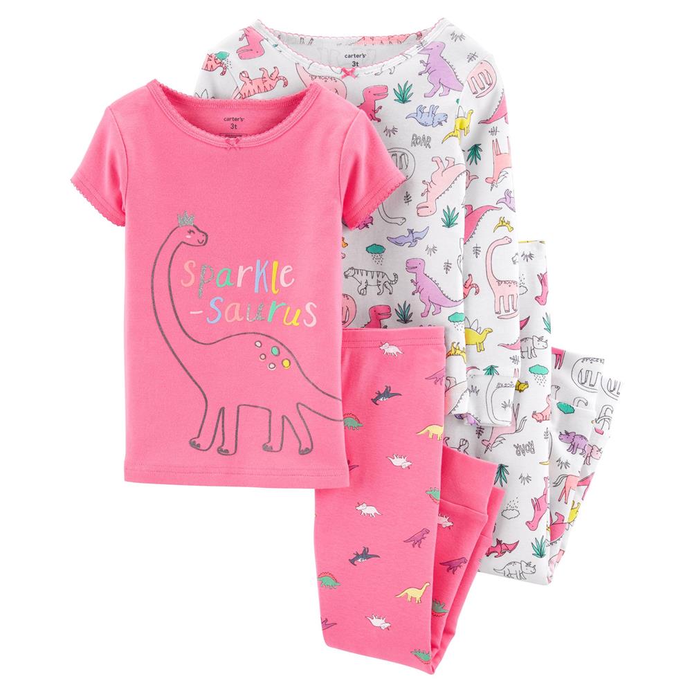 Carters Girls 2T-5T Dinosaur 4-Piece Cotton Pajama Set