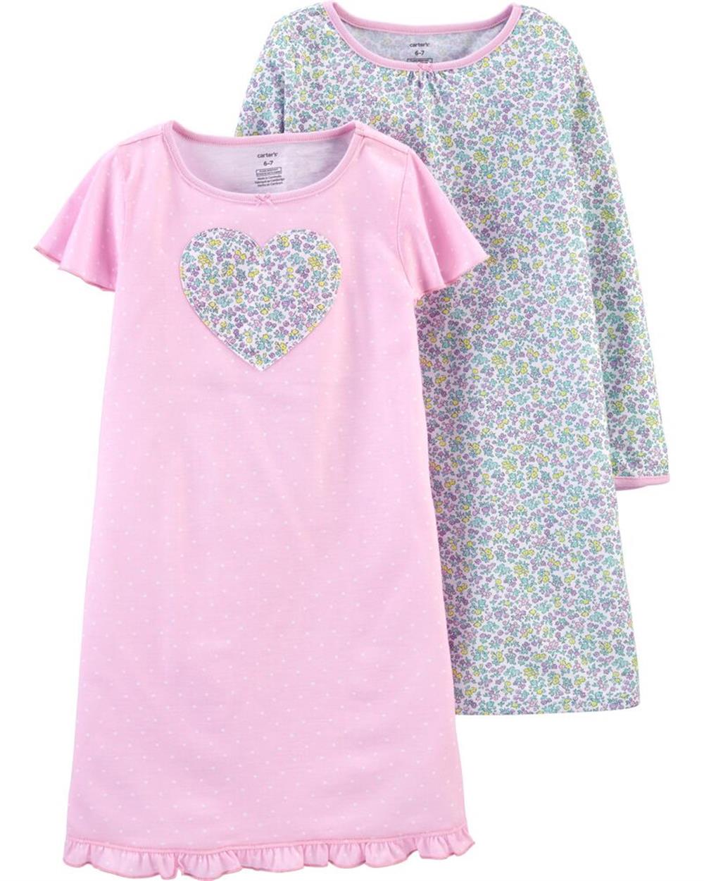 Carters Girls 2-14 Heart 2-Pack Night Gown