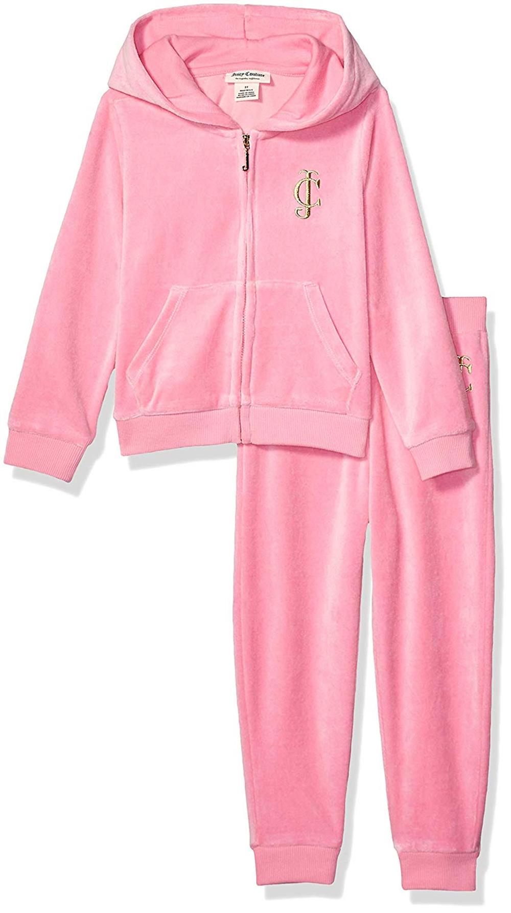 Juicy Couture Girls' 2 Pieces Hooded Velour Jog Set