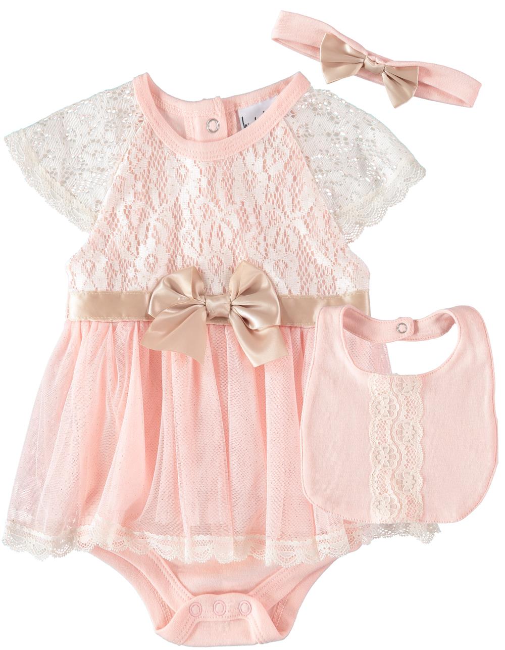 Nicole Miller Girls 0-9 Months Lace 3-Piece Creeper Set - 0-3 Months / Pink Nicole Miller Girls 0-9 Months Lace 3-Piece Creeper Set - 0-3 Months / Pink