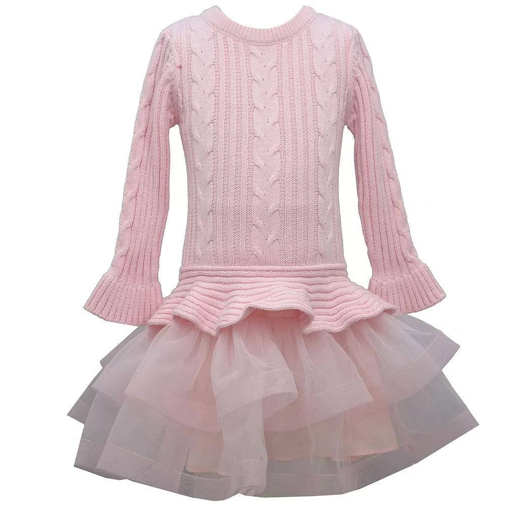 Bonnie Baby Girls 12-24 Months Long Sleeve Cable Knit Sweater Dress S&D Kids Bonnie Baby Girls 12-24 Months Long Sleeve Cable Knit Sweater Dress S&D Kids