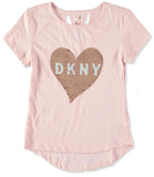 DKNY Girls 7-16 Flip Sequin Heart T-Shirt
