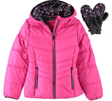 London Fog Girls 7-16 Puffer Bubble Jacket with Mittens