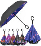 Rain Pro Reverse Folding Inverted Umbrella Windproof UV Protection with C-Shaped Handle