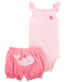Carters Girls 0-9 Months Whale Bodysuit Diaper Set
