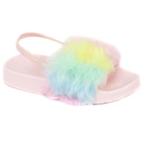 Stepping Stones Baby Girls and Toddler Girls Shoe Size 4-6 Rainbow Fur Slide Sandal