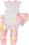 Rene Rofe Girls 0-9 Months Unicorn Bodysuit Pant Set with Bandana Bib