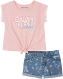 Calvin Klein Girls 4-6X Knot Tie Denim Short Set