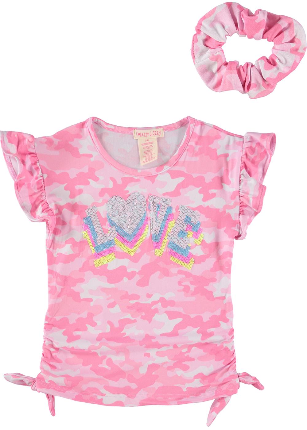 Colette Lilly Girls 2T-4T Love Sequin Side Cinch Top with Hair Scrunchie