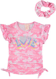 Colette Lilly Girls 4-6X Love Sequin Side Cinch Top with Hair Scrunchie