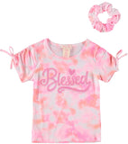 Colette Lilly Girls 7-16 Blessed Sequin Sleeve Cinch Top with Hair Scrunchie
