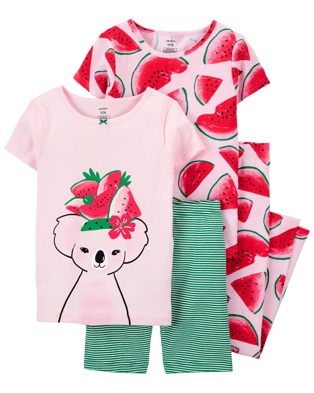 Carters Girls 4-14 4-Piece Watermelon 100% Snug Fit Cotton PJs