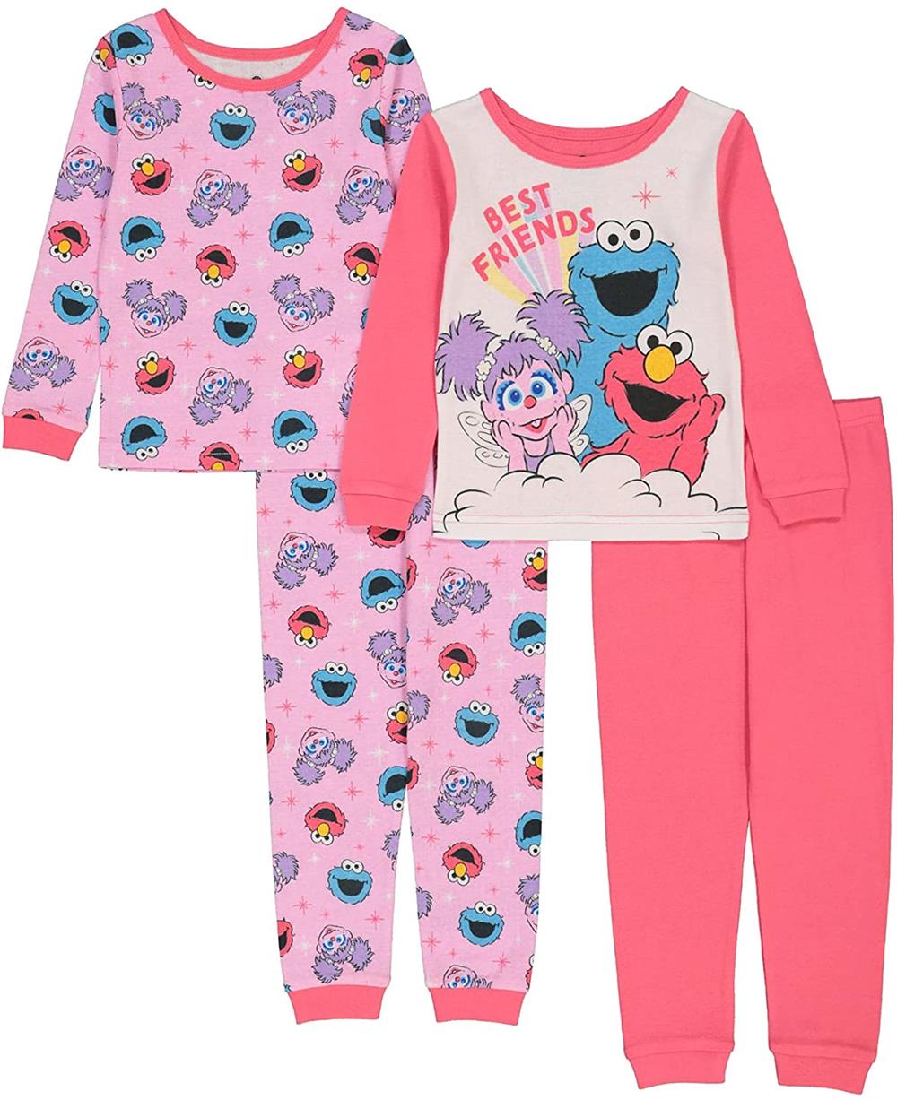Sesame Street Girls 2T-4T 4-Piece Cotton Pajama Set