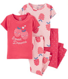 Carters Girls 12-24 Months 4-Piece Raspberries 100% Snug Fit Cotton PJs