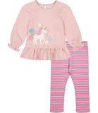 Kids Headquarters Unicorn Pom Peplum Stripe Legging Set