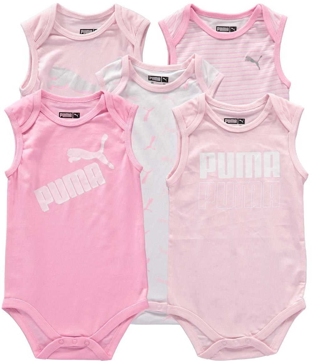 PUMA Girls 0-9 Months Short Sleeve Puma Bodysuit, 5-Pack
