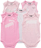 PUMA Girls 12-24 Months Short Sleeve Puma Bodysuit, 5-Pack