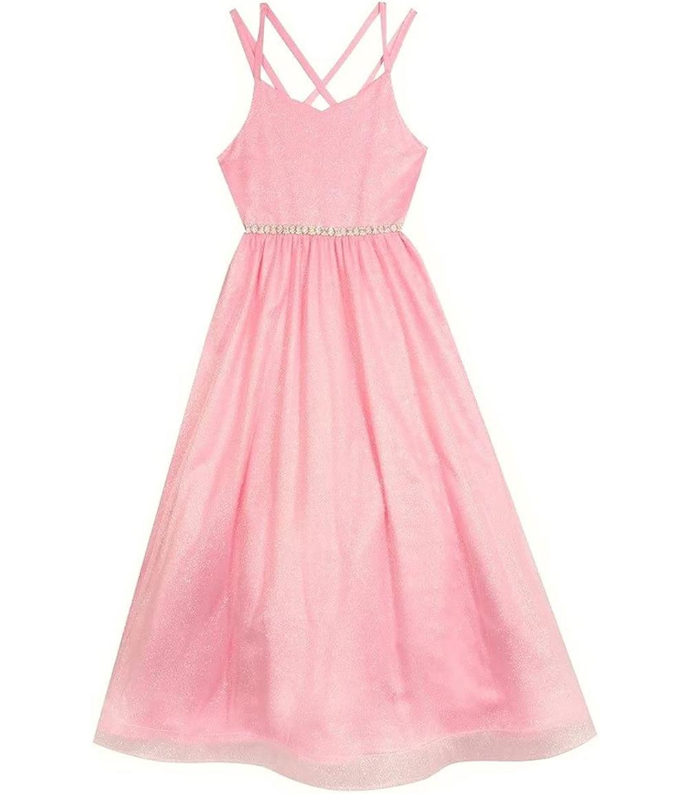 Rare Editions Girls 7-16 Sleeveless Glitter Mesh Gown Dress - 7 / Pink Rare Editions Girls 7-16 Sleeveless Glitter Mesh Gown Dress - 7 / Pink