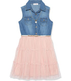 Beautees Girls 7-16 Sleeveless Denim Tulle Dress