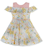 Beautees Girls 7-16 Floral Eyelet Belted Dress with Necklace and Scrunchie