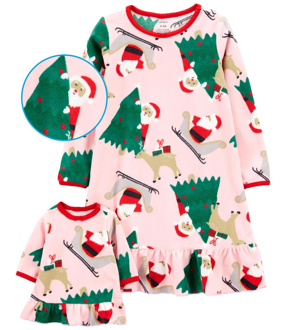 Carters Girls 2T-5T Christmas Matching Nightgown & Doll Nightgown Set