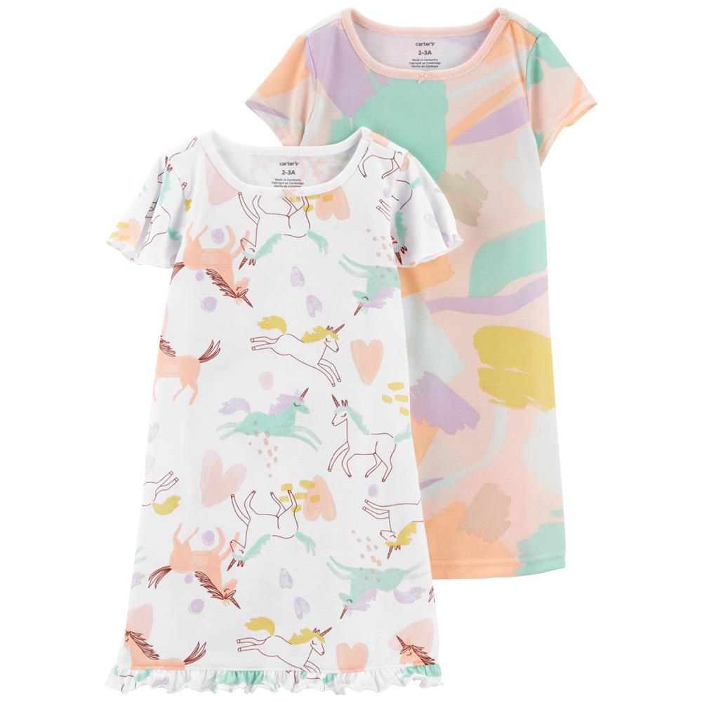 Carters Girls 2T-5T 2-Pack Unicorn Nightgowns