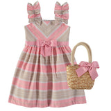 Bonnie Jean Girls 4-6X Stripe Linen Dress and Basket Purse