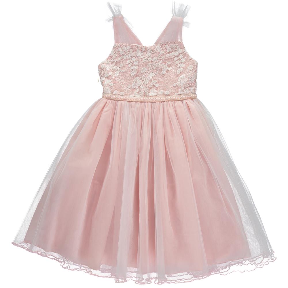 Bonnie Jean Girls 7-16 Embroidered Mesh Pearl Accent Dress - 7 / Pink Bonnie Jean Girls 7-16 Embroidered Mesh Pearl Accent Dress - 7 / Pink