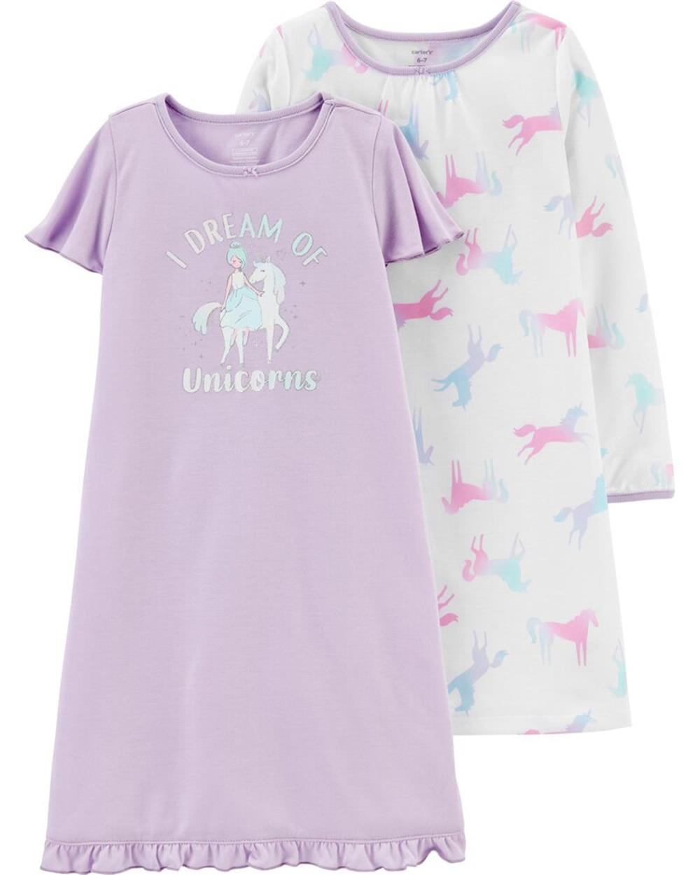 Carters Girls 2-14 Unicorn 2-Pack Night Gown
