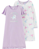 Carters Girls 2-14 Unicorn 2-Pack Night Gown