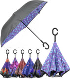 Rain Pro Reverse Folding Inverted Umbrella Windproof UV Protection with C-Shaped Handle