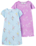 Carters Girls 4-14 2-Pack Unicorns and Fairies Nightgowns