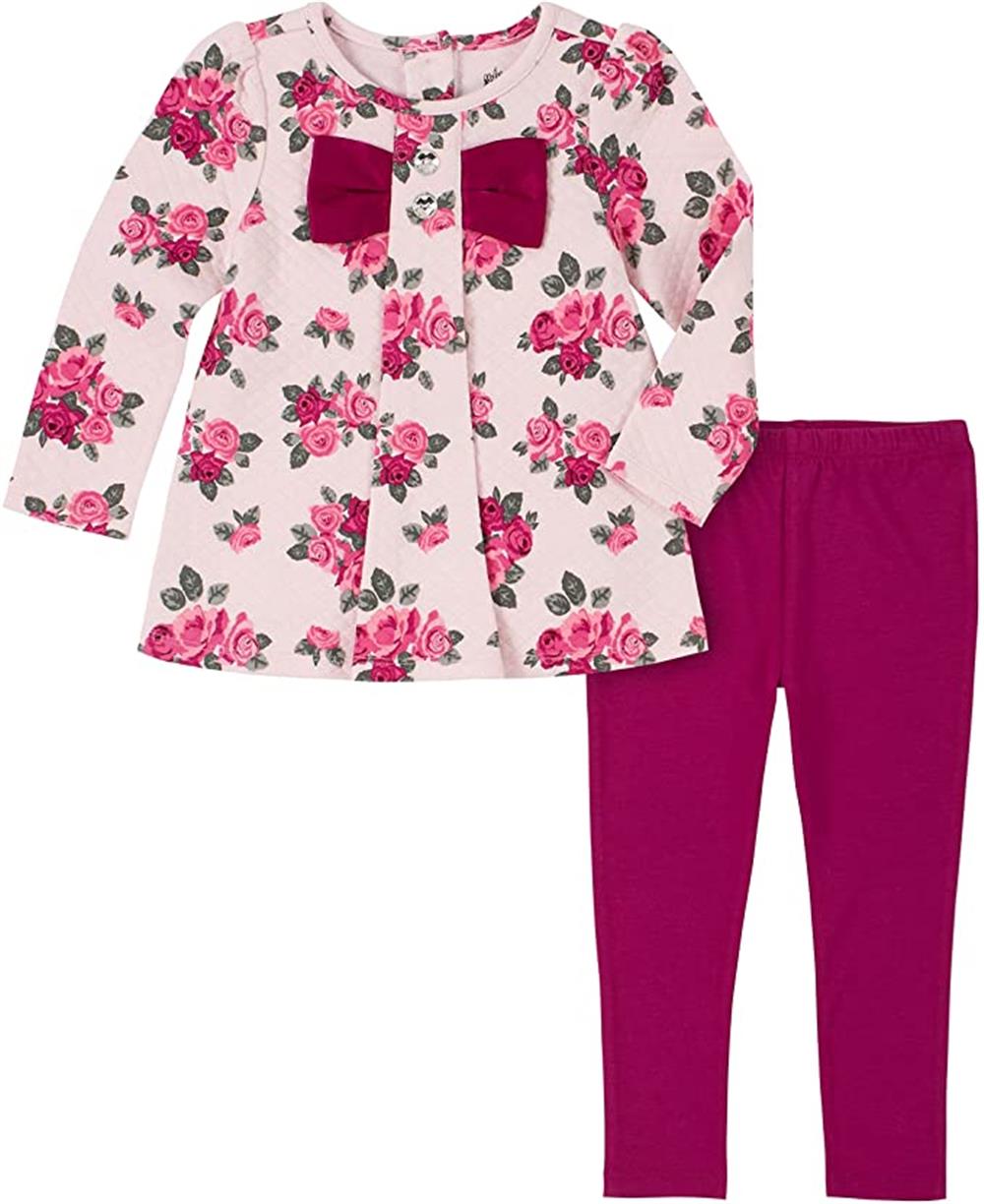Kids Headquarters Girls Quilted Floral Bow Tunic Legging Set