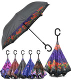 Rain Pro Reverse Folding Inverted Umbrella Windproof UV Protection with C-Shaped Handle