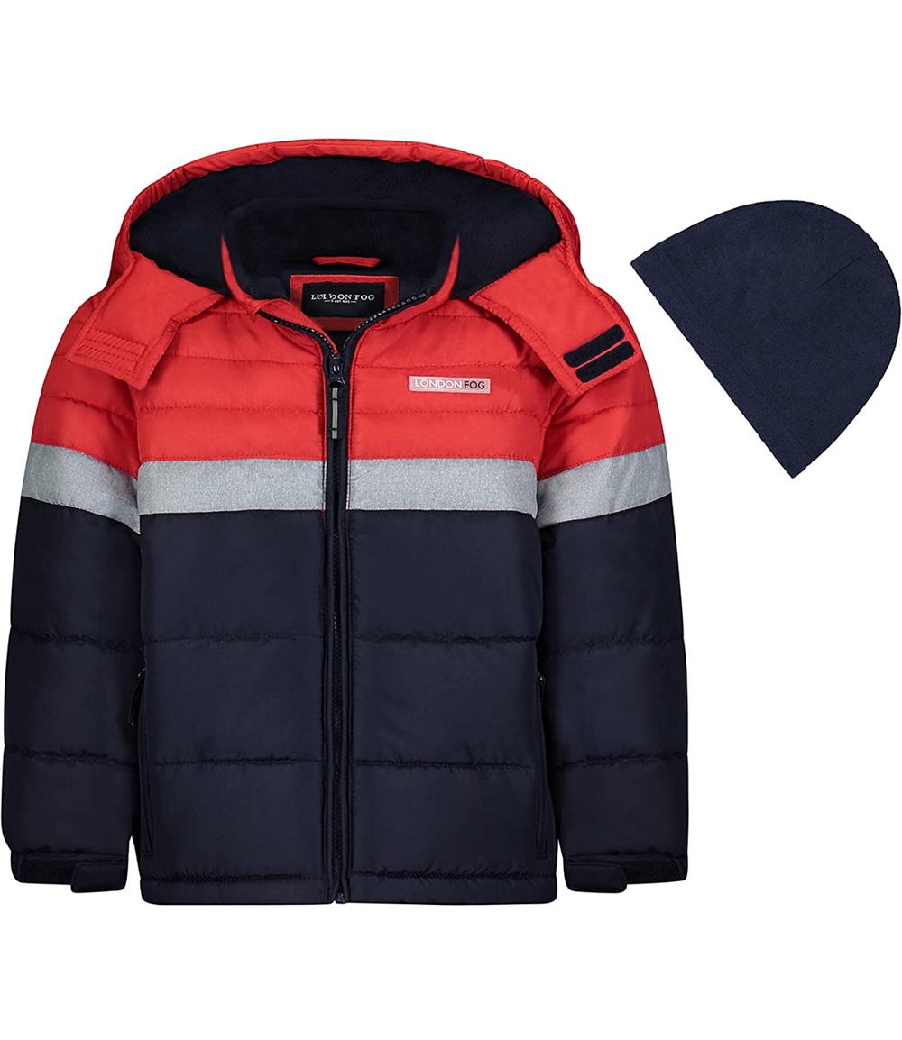 London Fog Boys Color Block Puffer Jacket with Hat
