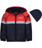 London Fog Boys Color Block Puffer Jacket with Hat