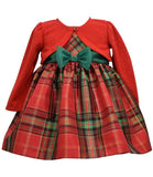 Bonnie Baby Christmas Dress - Plaid with Red Cardigan